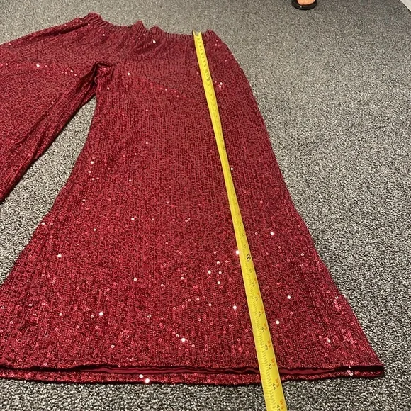 Lulu's Red Sequin Wide Leg Pants - Picture 6 of 8